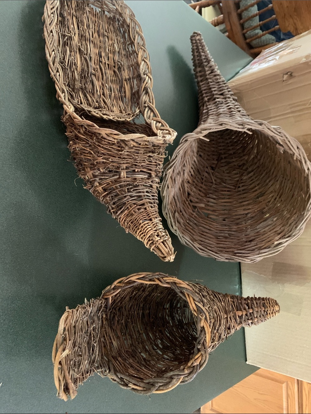 Woven Brown Wicker Cornucopia Basket - Rustic Decorative Accent